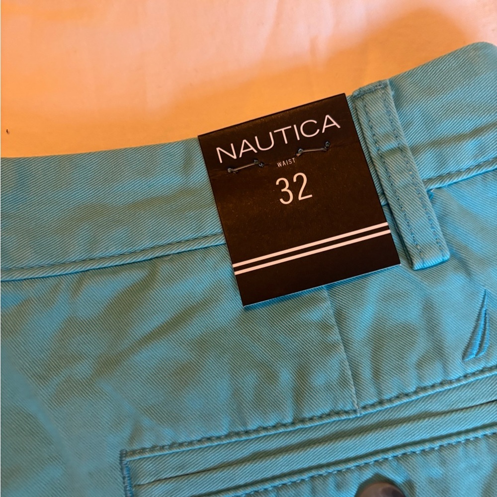 Nautica Men's Aqua Flat Front Shorts - Picture 4 of 4